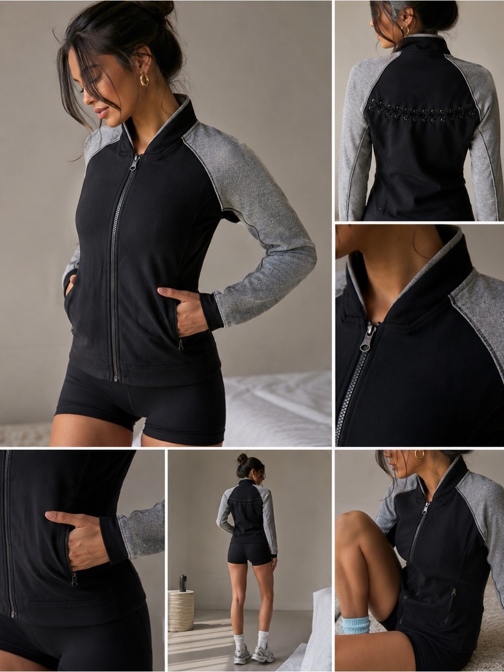 Lululemon Black Lace-Up Back Zip Jacket Size 4 | Athletic Moto Bomber Athleisure